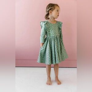 Ollie Jay “The Adelisa Dress in Fern Dot” green and white girls polkadot dress